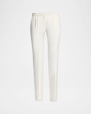 Balenciaga Low-Rise Pleated Slim-Leg Tailored Pants - White