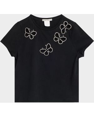 Alice + Olivia Cindy Embellished Butterfly Cropped T-Shirt - Black