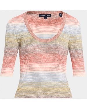 Veronica Beard Archibald Striped Knit Pullover - Pink