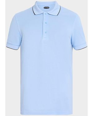 Tom Ford Apos;S Contrast-Trim Short-Sleeve Polo Shirt - Blue