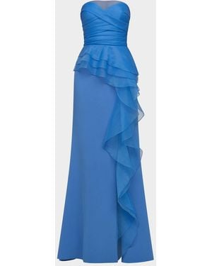 THEIA Morgan Strapless Crepe And Organza Gown - Blue