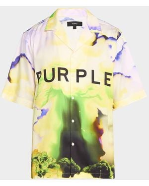 Purple Lyocell Relaxed Fit Logo Camp Shirt - Multicolor