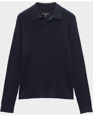 Rag & Bone Apos;S Crawford Wool And Cashmere Rib Polo Sweater - Blue