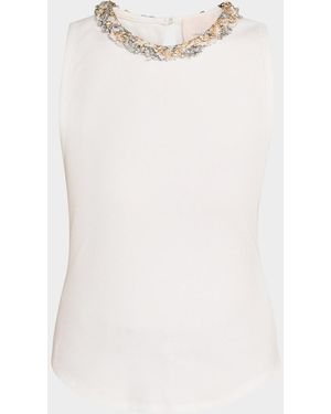 Cinq À Sept Lizzie Encrusted Braid Necklace Tank Top - White
