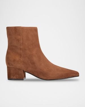 Marc Fisher Leonna Leather Block-Heel Ankle Booties - Brown