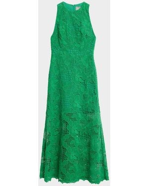 Lela Rose Lattice Floral Guipure Sleeveless Maxi Dress - Green