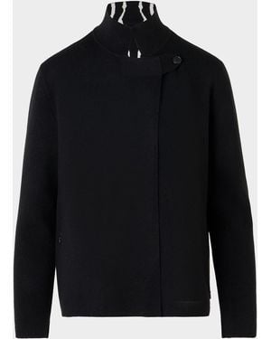 Akris Cashmere Reversible Zebra Knit Cardigan - Black