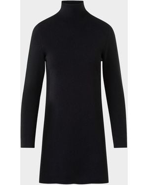 Akris Turtleneck Cashmere-Silk Milano Knit Tunic Sweater - Blue