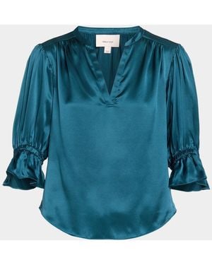 Cinq À Sept Fiona Silk Split-Neck Top - Blue