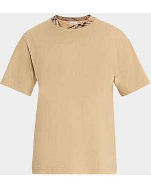 Burberry Check-Trim Crewneck T-Shirt - Natural