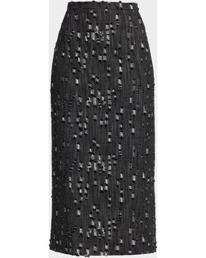 Michael Kors Frayed Denim Midi Pencil Skirt - Black