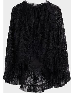 Kobi Halperin Harmony Ruffle-Trim Lace Blouse - Black