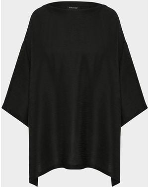 Eskandar Silk Plisse Wide A-Line Scoop-Neck Top (Long Length) - Black