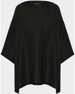 Eskandar Silk Plisse Wide A-Line Scoop-Neck Top (Long Length) - Black