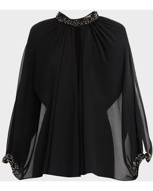 Emanuel Ungaro Avery Beaded Chiffon Cape Blouse - Black