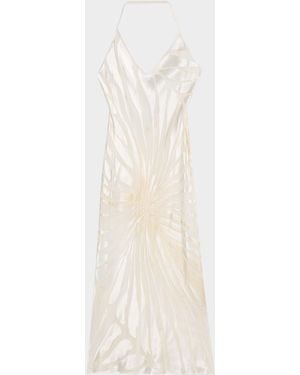 Roberto Cavalli Sleeveless Ray Devoré Backless Midi Slip Dress - White
