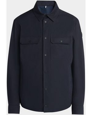 Moncler Gabardine Snap-Front Overshirt - Blue