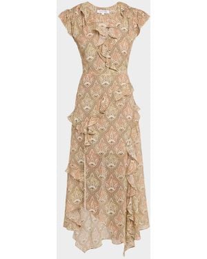 Veronica Beard Avene Ruffled Silk Midi Dress - Natural