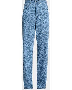Dries Van Noten Peyton Laser-Print Denim Wide-Leg Jeans - Blue