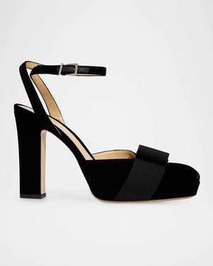 Fendi 110Mm Velvet Bow Platform Sandals - Black