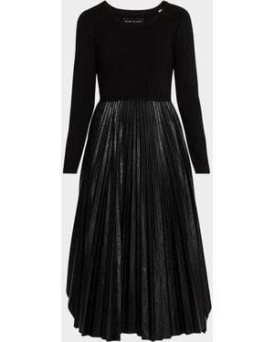 Tahari The Mave Pleated Faux Leather Midi Dress - Black