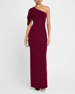Black Halo Egan Pleated One-Shoulder Column Gown - Red