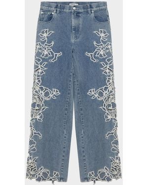 Jonathan Simkhai Porter Embroidered Wide-Leg Jeans - Blue