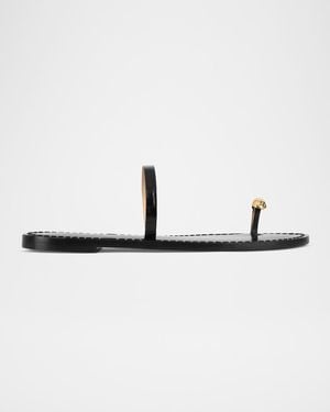 Amanu The Kibera Croc-Embossed Leather Toe-Ring Flat Sandals - White