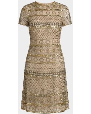 Mac Duggal Embellished Shift Mini Dress - Natural
