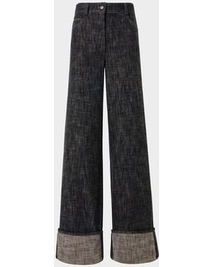 Akris Punto Cooper Heavyweight Denim Wide-Leg Cuffed Pants - Black