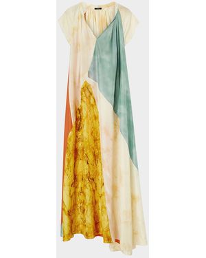 JOSEPH Tulipa Marble-Print Habotai Silk Maxi Dress - Yellow