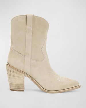 Partow Leigh Anne Suede Western Ankle Booties - Natural