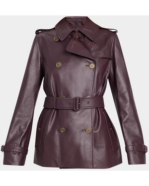 Burberry Kensington Leather Belted Short Trench Jacket - Purple