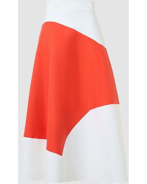 Akris Patchwork Cotton Midi A-Line Skirt - Red