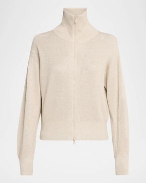 Brunello Cucinelli Sparkle Rib Knit Zip Cardigan - Natural