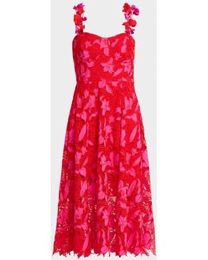 ONE33 SOCIAL Applique-Embellished Sweetheart Lace Midi Dress - Red