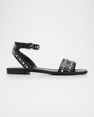 Stuart Weitzman Perry Embellished Leather Flat Sandals - Metallic