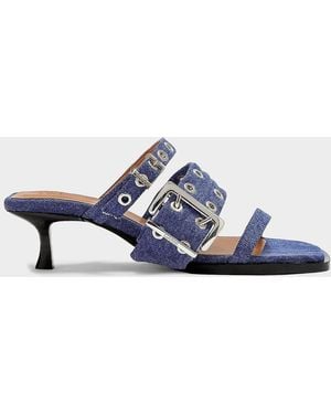 Ganni 50Mm Cotton Denim Mules - Blue