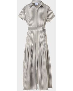 Akris Punto Cap-Sleeve Belted Cotton Poplin Pleated Midi Shirtdress - White