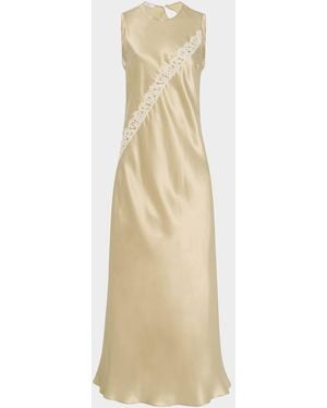 Rosetta Getty Bias-Cut Diagonal Lace Satin Slip Dress - Natural