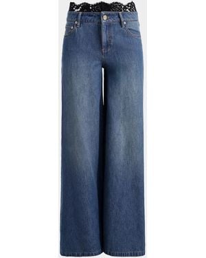 Alice + Olivia Ian Lace Waistband Wide-Leg Jeans - Blue