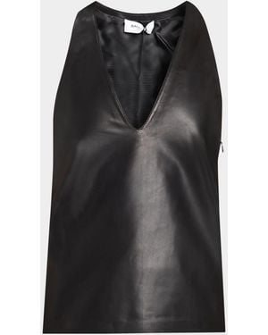 Balmain V Neck Lambskin Leather Tank Top - Black