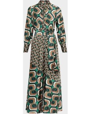 MISA Los Angles Stevie Belted Satin Midi Shirtdress - Green