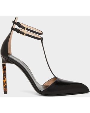 Tom Ford 105Mm Shiny Kid Leather T-Strap Pumps - White