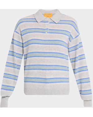 Guest In Residence Collegiate Stripe Cashmere Polo - Blue