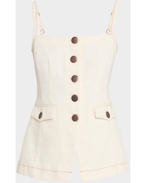 Toccin Roxy Cutaway V Denim Button-Front Top - Natural