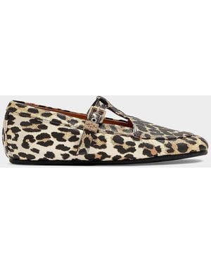 Ganni Leopard-Print Mary Janes - Multicolor