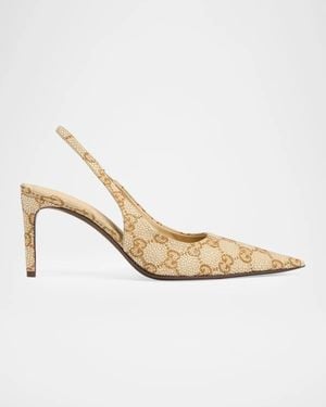 Gucci Donna 80Mm Embellished Gg Slingback Pumps - White