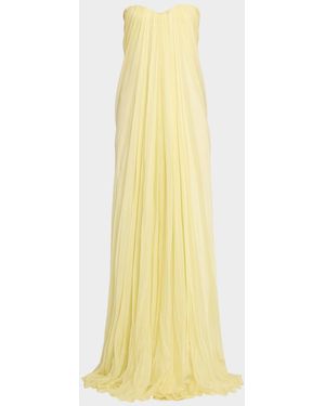McQueen Strapless Draped Chiffon Bustier Maxi Dress - Yellow