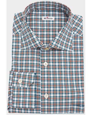 Kiton Apos;S Cotton Plaid Classic-Fit Dress Shirt - Blue